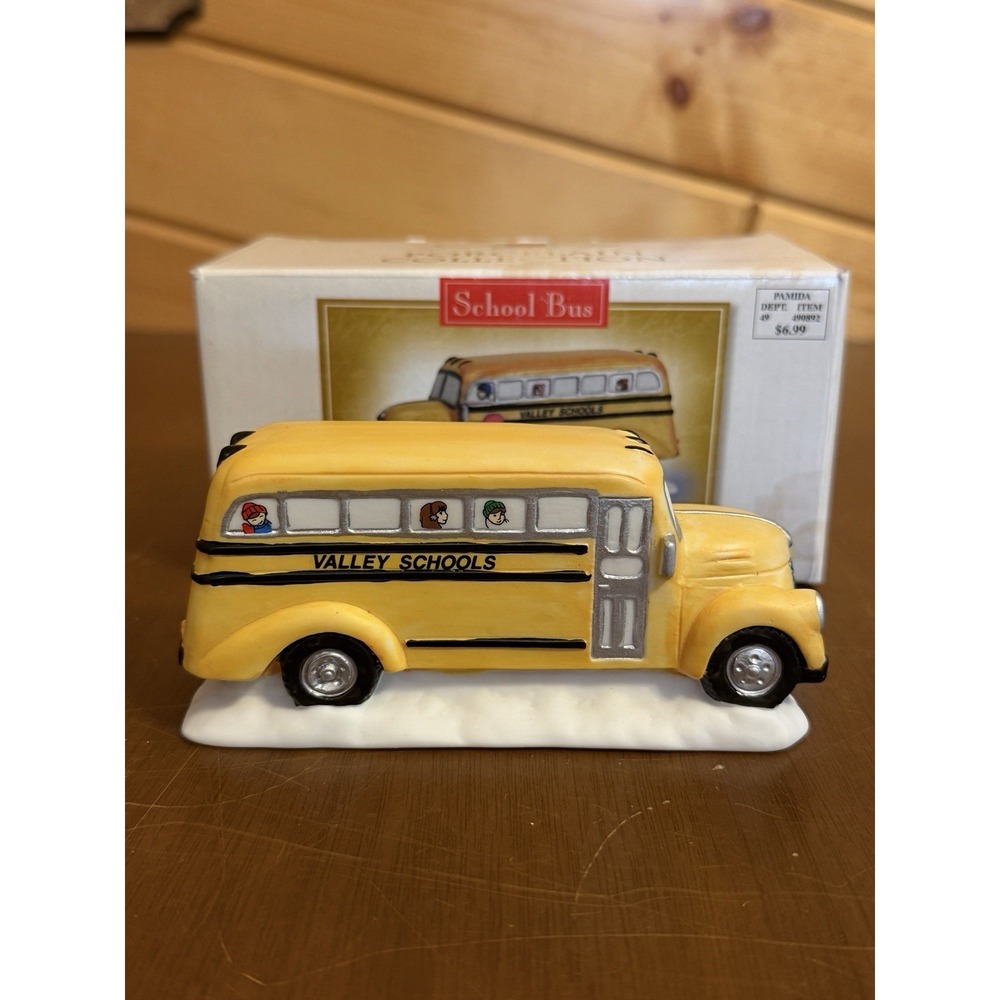 Seasonal Specialties Christmas/Snow Village Accessory Vtg School Bus Porcelain